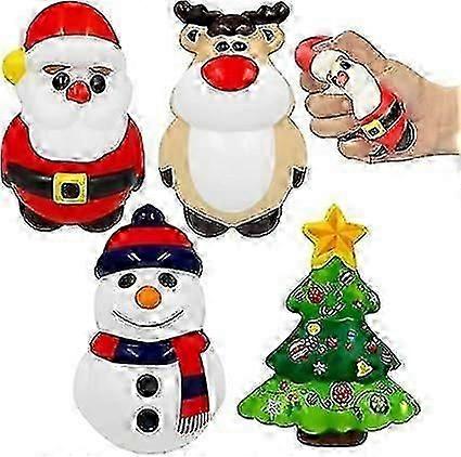 Noel Squishies 4 Adet / Set Noel Stres Topları ile Noel Baba Kardan Adam Elk Noel Ağacı Sevimli Noel Stres Giderici Oyuncak Yumuşak Stres Topu Toplu Stres Ba