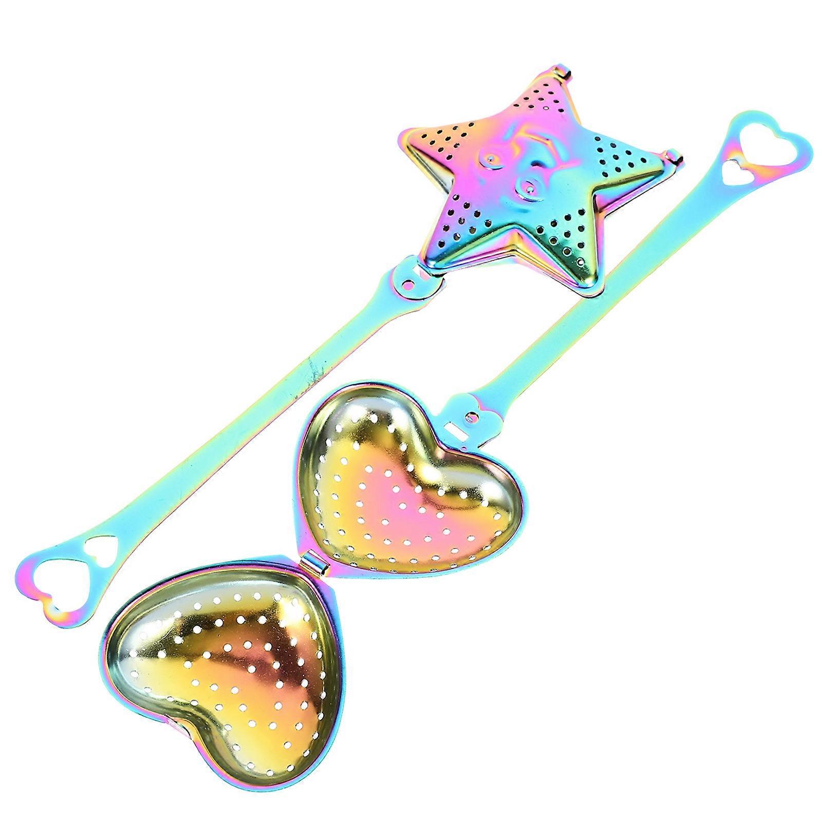2Pcs Stainless Steel Heart and Star Loose Leaf Tea Infuser Filter Strainer Reusable Colander Stirrer