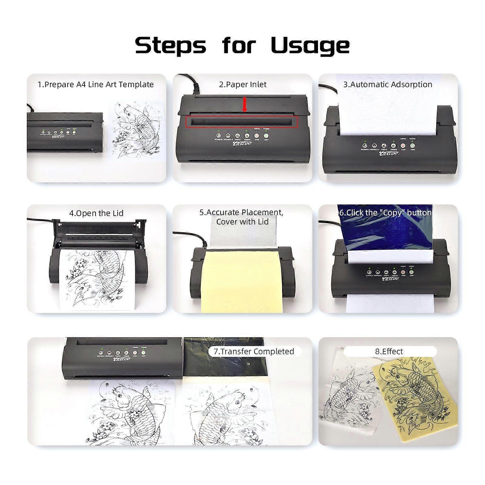 ATOMUS Tattoo Stencil Transfer Printer Machine with 30pcs Tattoo Transfer Paper Thermal Stencil Maker Copier Line Drawing Printing Copier Tattoo Suppl