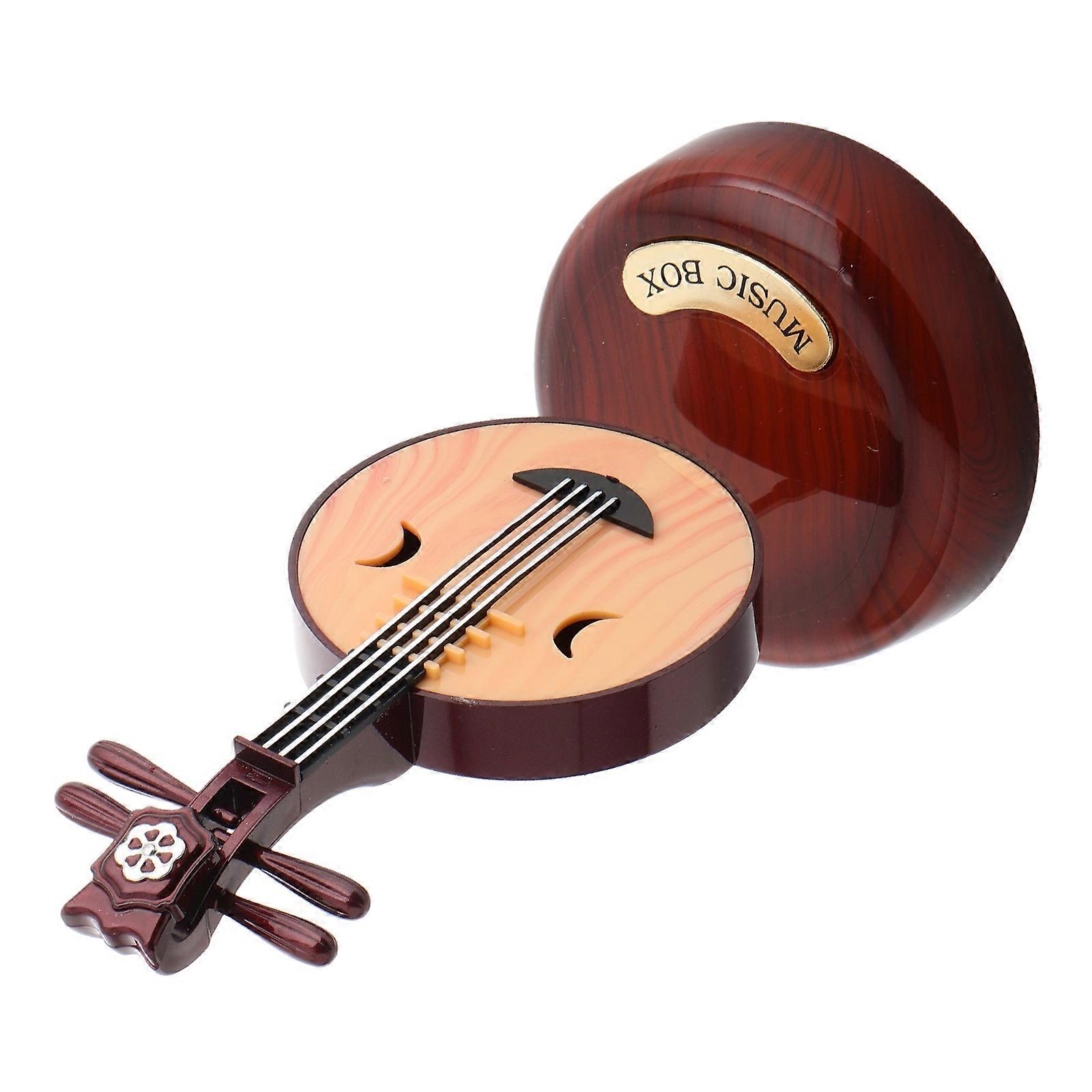 Vintage Rotating Base Zhongruan Music Box Decorative Wooden Musical Ornament Playing Soothing Melodies Unique Collectible for Music Enthusiasts