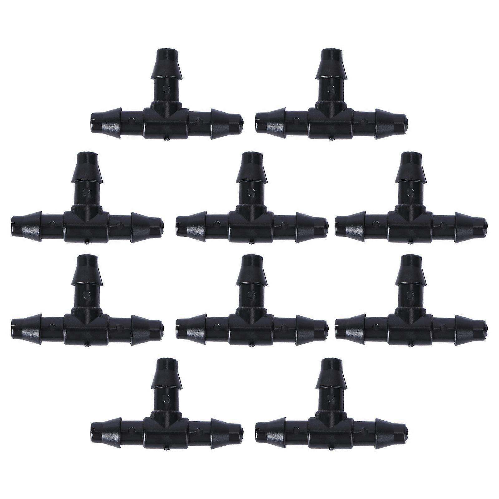 Tee Connectors 10 Pcs Drip Irrigation Gardening Tool For Gardeners Sized 3.20X2.00X0.40CM In Black