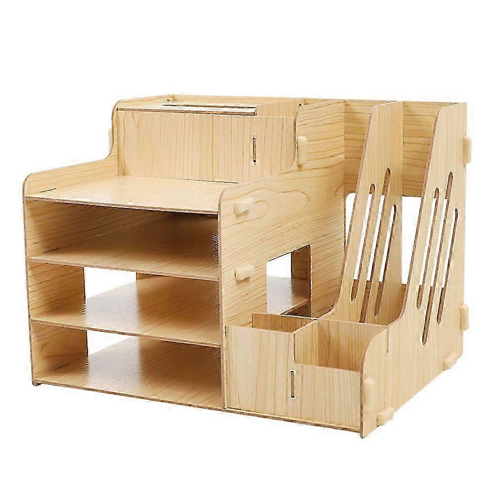 Document Organizer Folder Organizer Wood Rectangular Home Study Multi Compartment Design 1Pcs