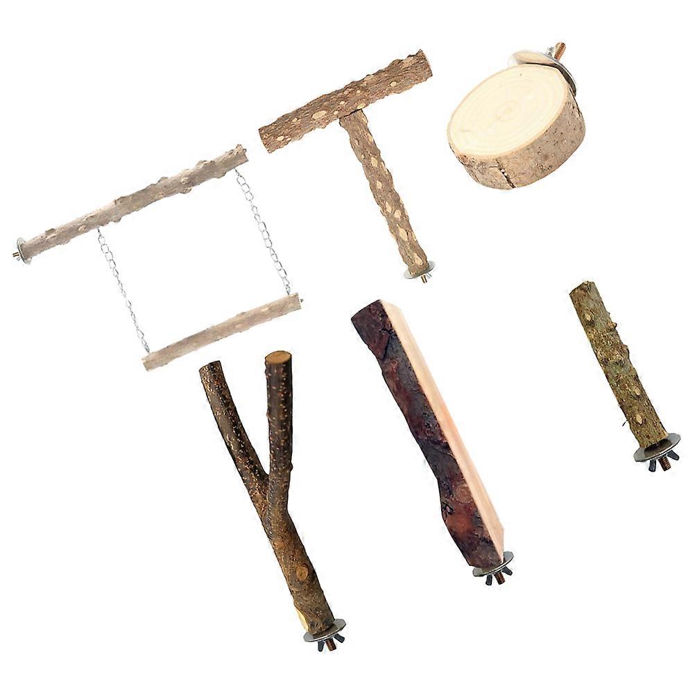 Wood Bird Perch Stand for Bird Use Featuring 6Pcs Wooden Branches