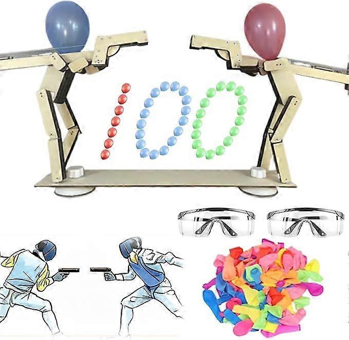 Headshot WoodBots, Handmade Wooden Shooting Puppets Balloon Game, 2025 new Whack A Balloon Strategy Board Game, Balloons Bamboo Man Battle, Party Fun