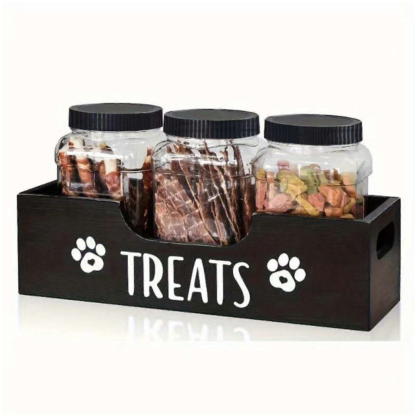Airtight Dog Container with Lid, Solid Wood Pet Food Storage with 3 Containers