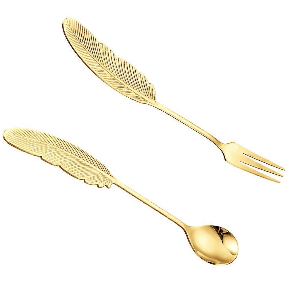 Golden Stainless Steel Spoon and Fork Set for Home Use Chic and 2Pcs