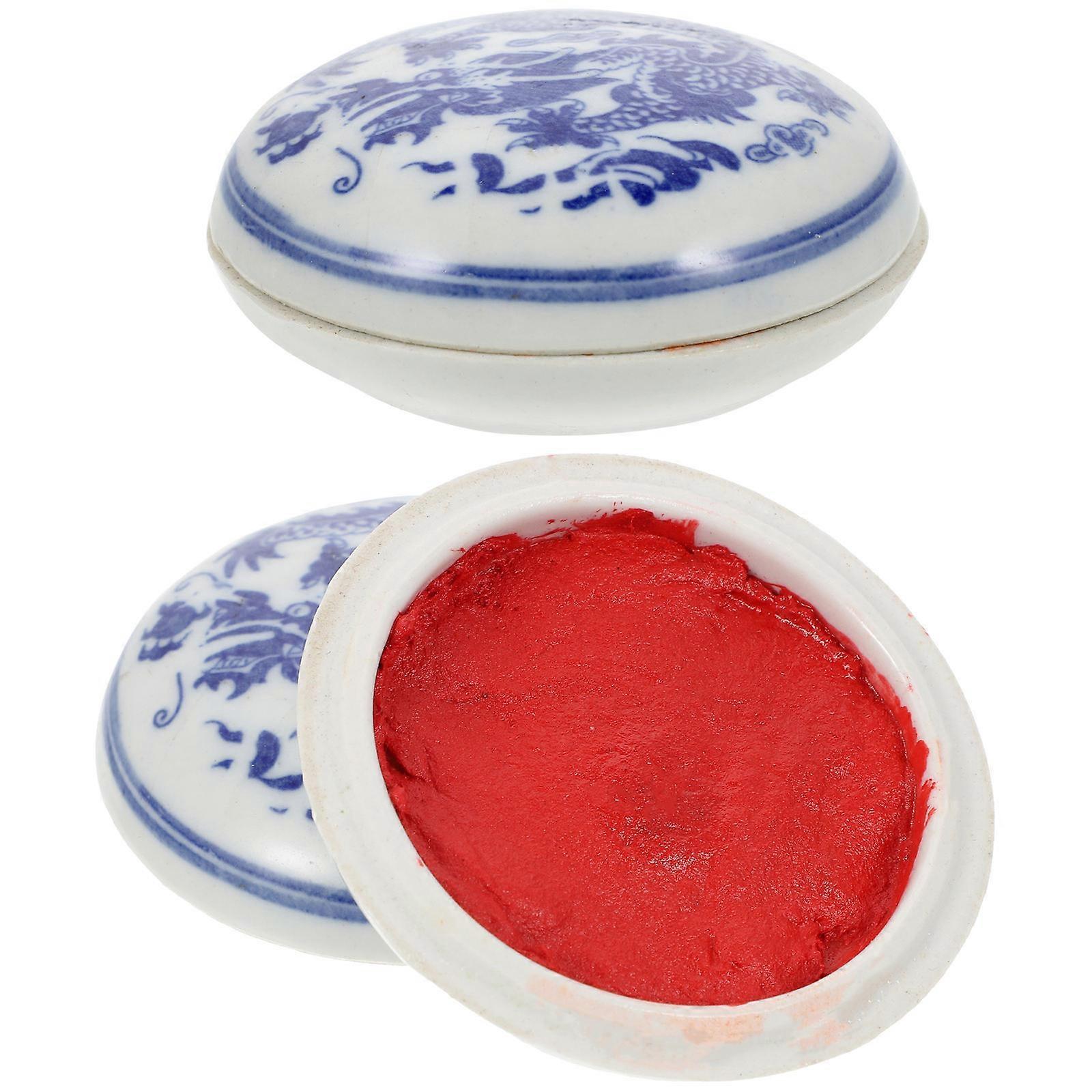 Portable Ink Pads Calligraphy Inkpad for Painting Use 2Pcs with Ceramic Box