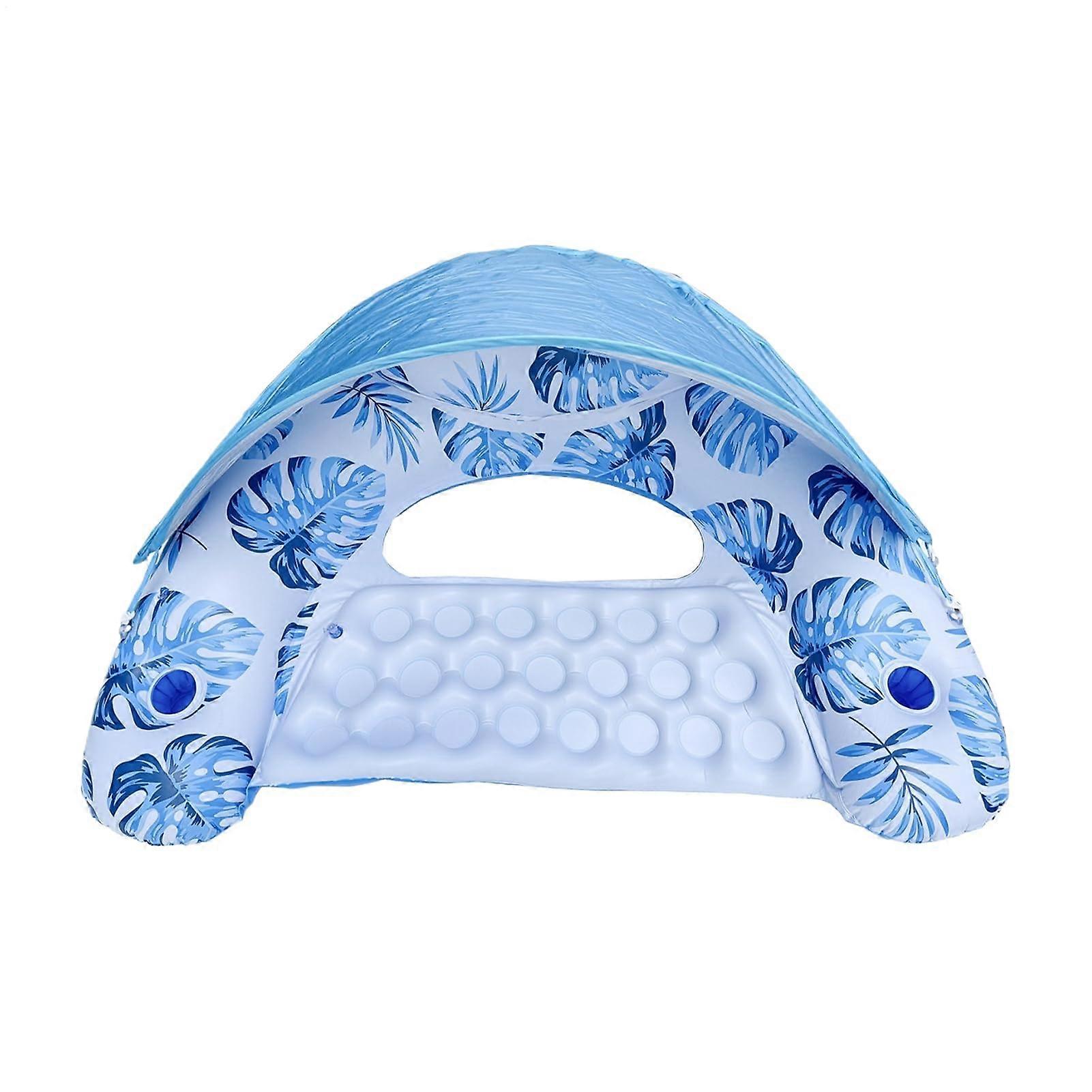 Water Swimmer for Adults Inflatable Pool Lounge Floating Hammock with Drink Holder and Sunshade for Pool and Lake, Blue