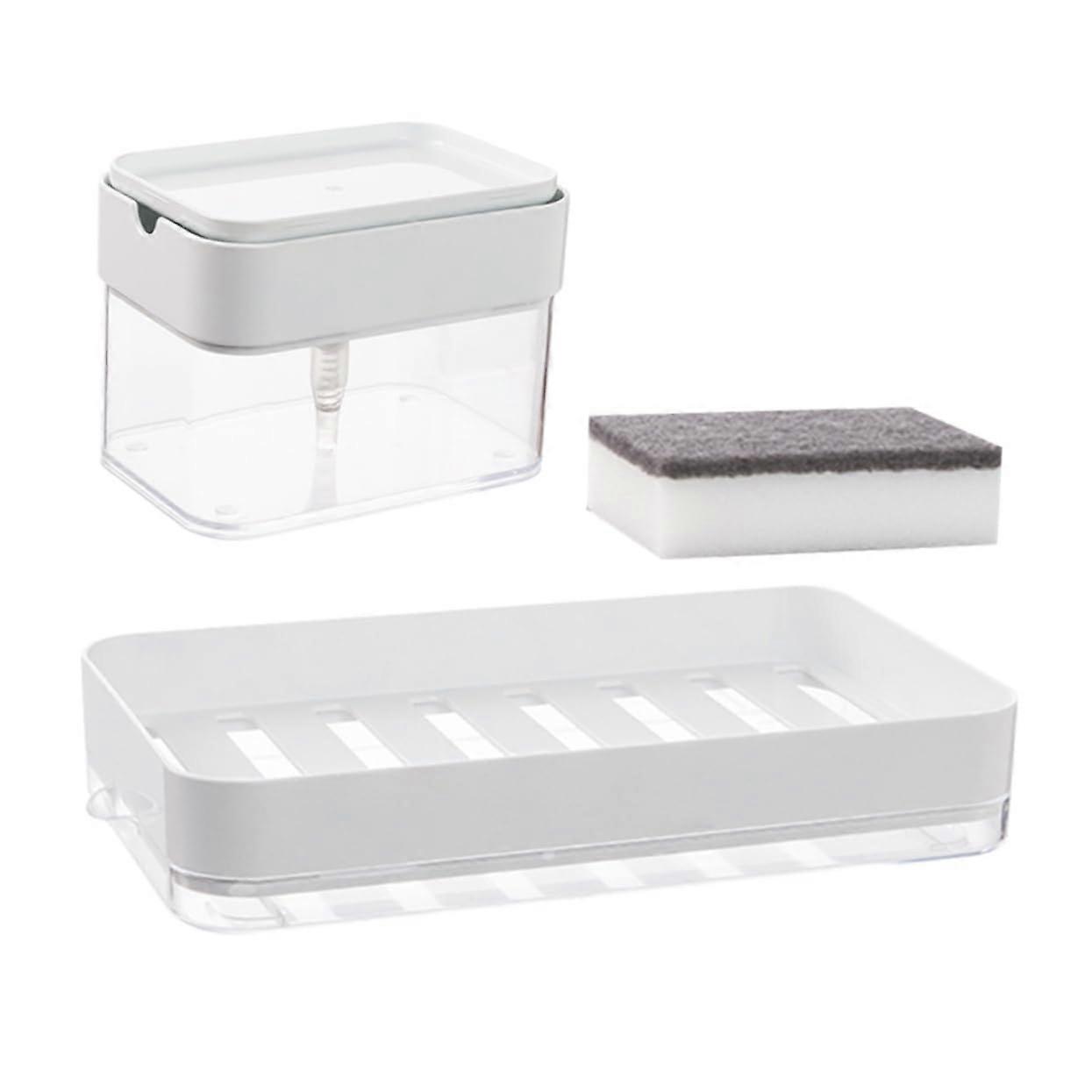 Soap Dispenser For Kitchen, Pump-Action Dish Soap Dispenser With Sponge Tray And Drip Tray, Transparent Sink Dispenser