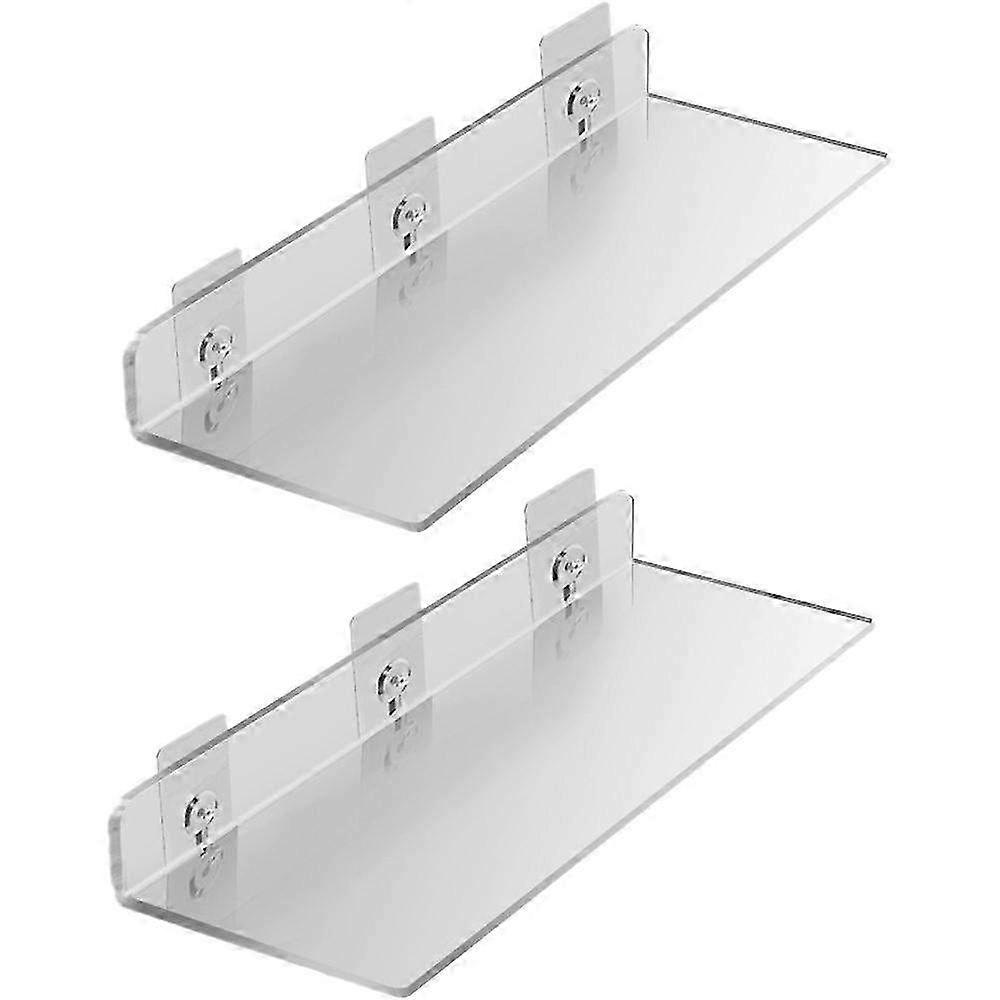 Set of 2 Floating Acrylic Shelves - Space-Saving Wall Shelf for Bedroom, Bathroom, Gaming Room & Office Decor - Easy Installation