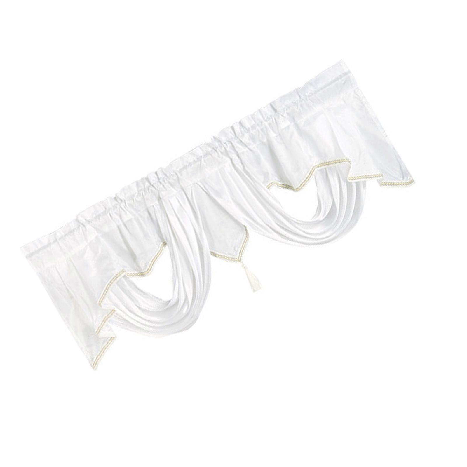 Simple Setups Window Scarf Valance With Rod Pocket and Tassels Wavy Design Waterfall Curtain For Interior Styling Decors White