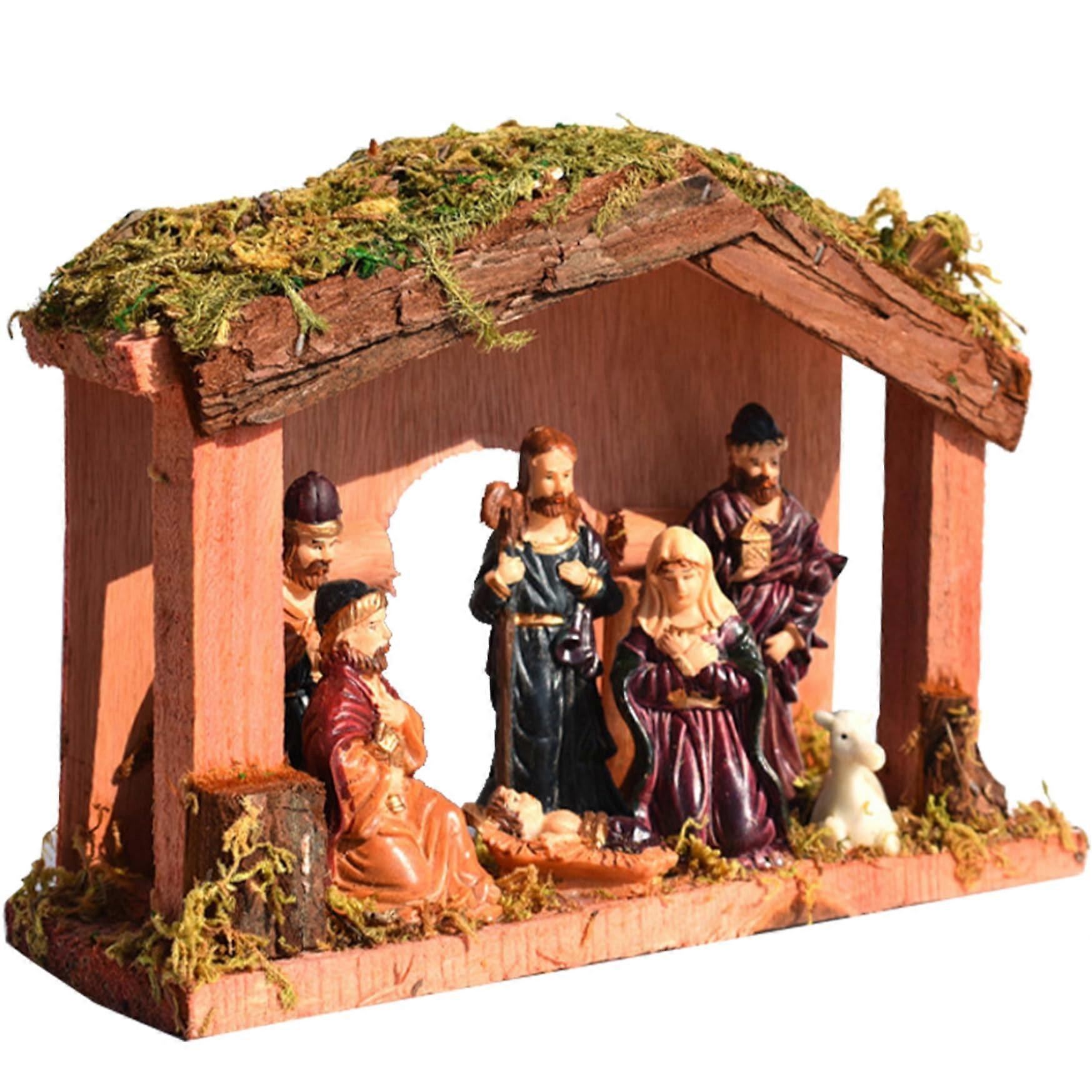 Nativity Set Resin Traditional Jesus Birth Scene with Vivid Figures and Stable for Christmas Home Decoration