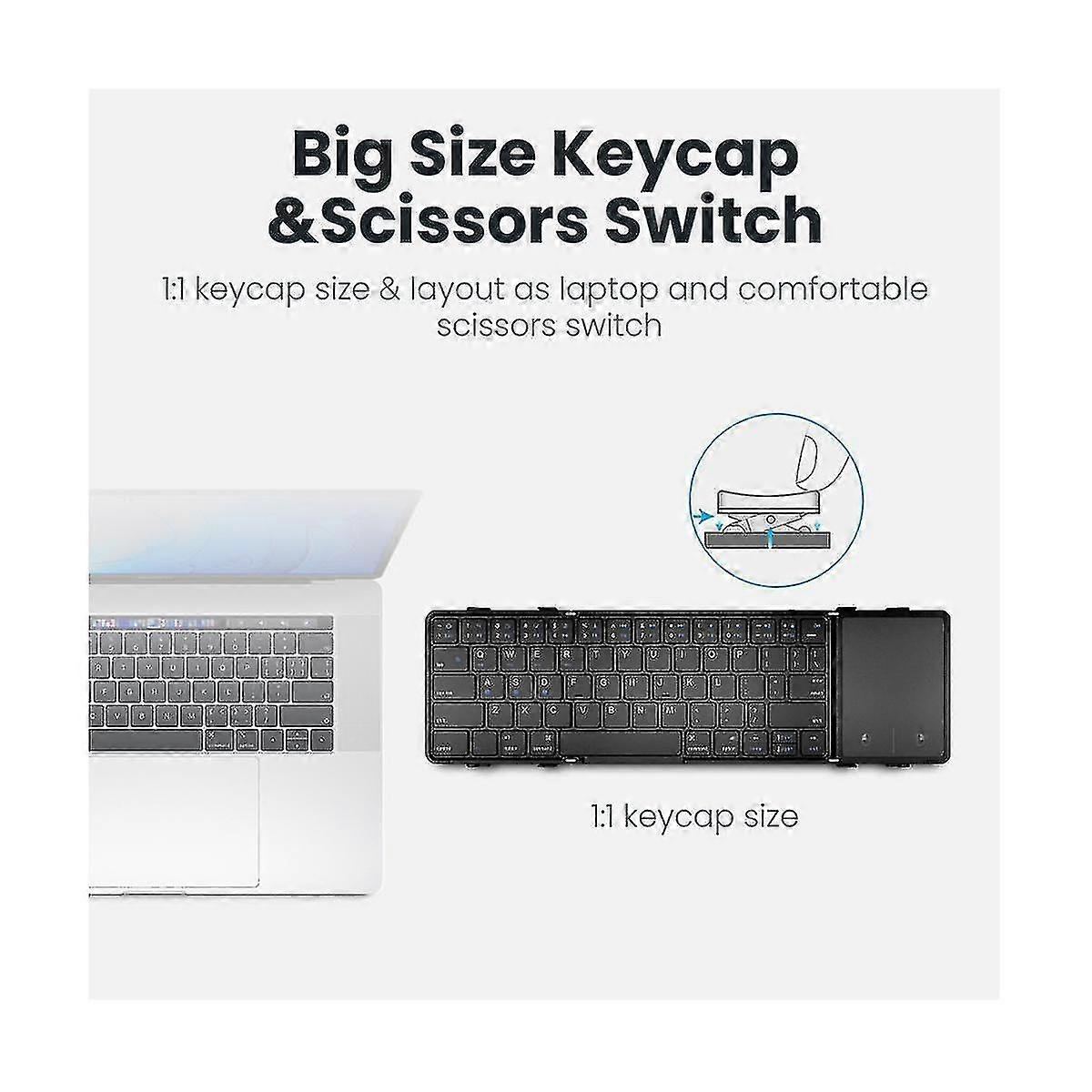 Wireless Folding Keyboard with Touchpad Feature - Rechargeable Bluetooth Keyboard for PC, Tablet & Laptop Devices
