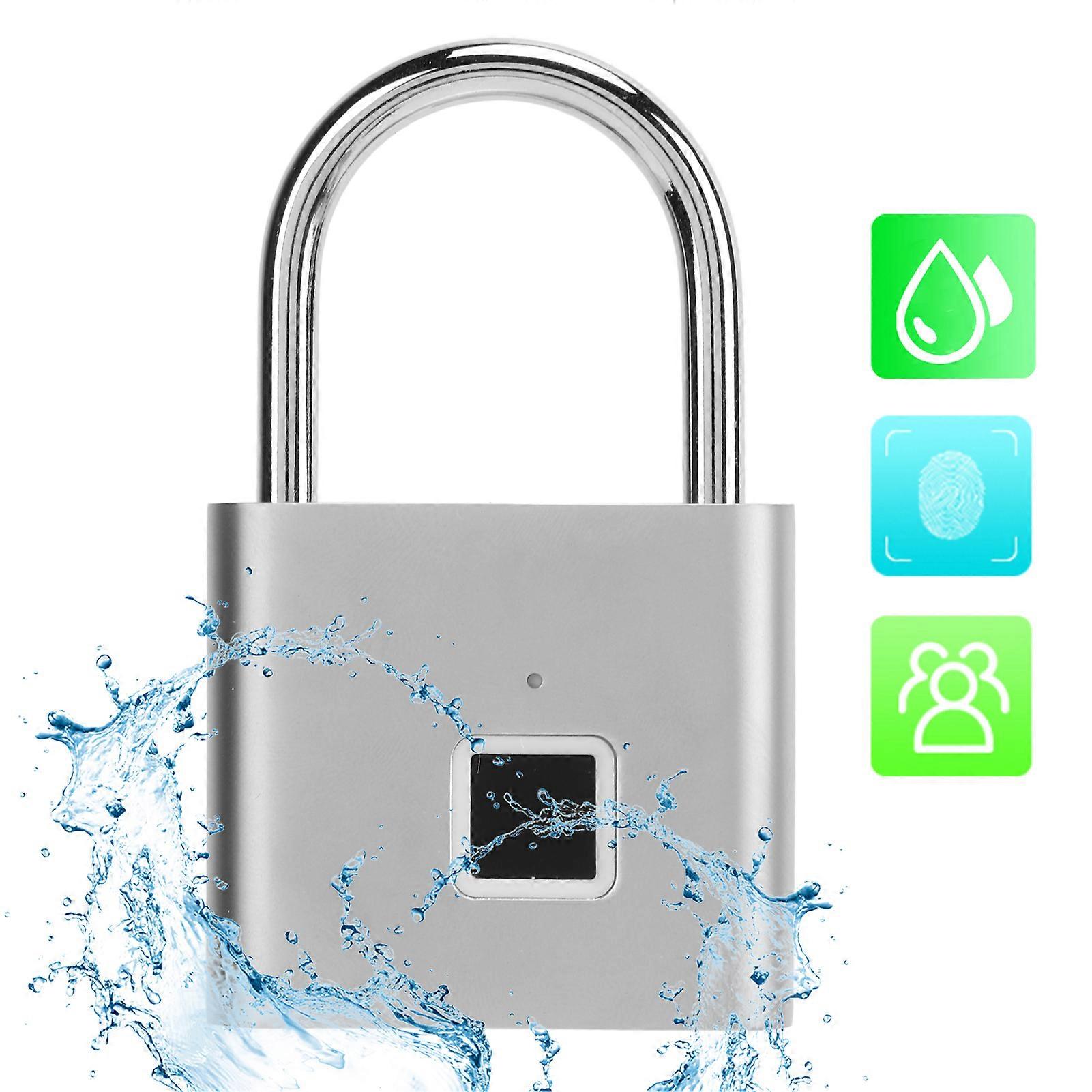 Smart Fingerprint Padlock USB Rechargeable IP56 Waterproof Silver