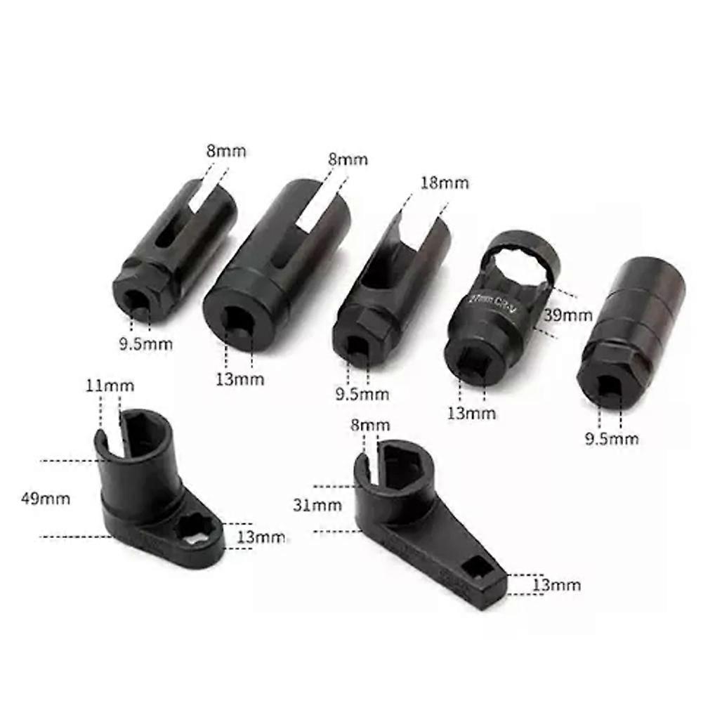 7pcs O2 Oxygen Sensor Socket Oxygen Sensor Wrench Removal and Disassembly Tool Set 3/8'' Drive & 1/2'' Drive