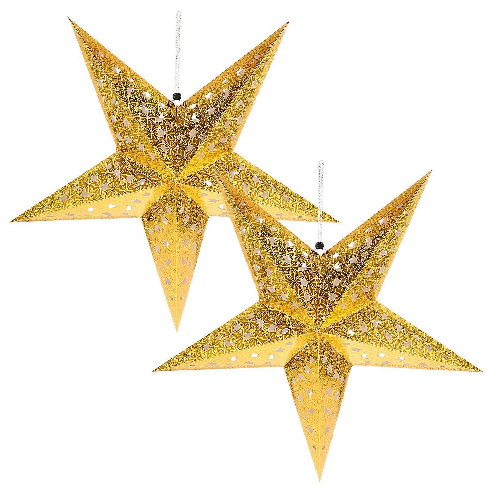 Golden 3D Paper Star Lampshade for Decor with Neat Cut and Bright Color 2 pcs