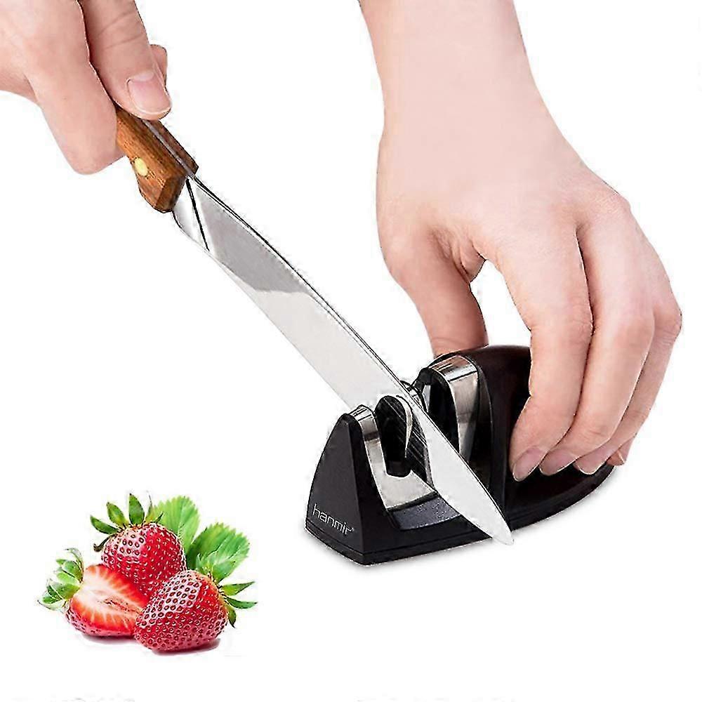 Professional Kitchen Knife Sharpener 2 in 1 Manual Sharpener for Stainless Steel and Ceramic Knives of All Sizes, Black Non-Slip Base