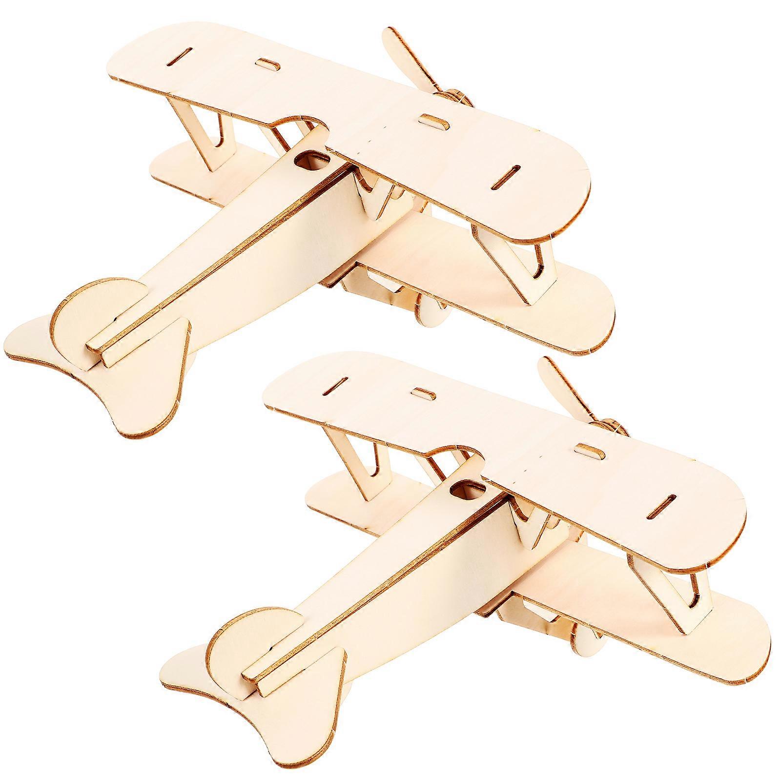 Wooden Airplane Model for Kids Play and Decorate Beige Color Durable 2 Sets
