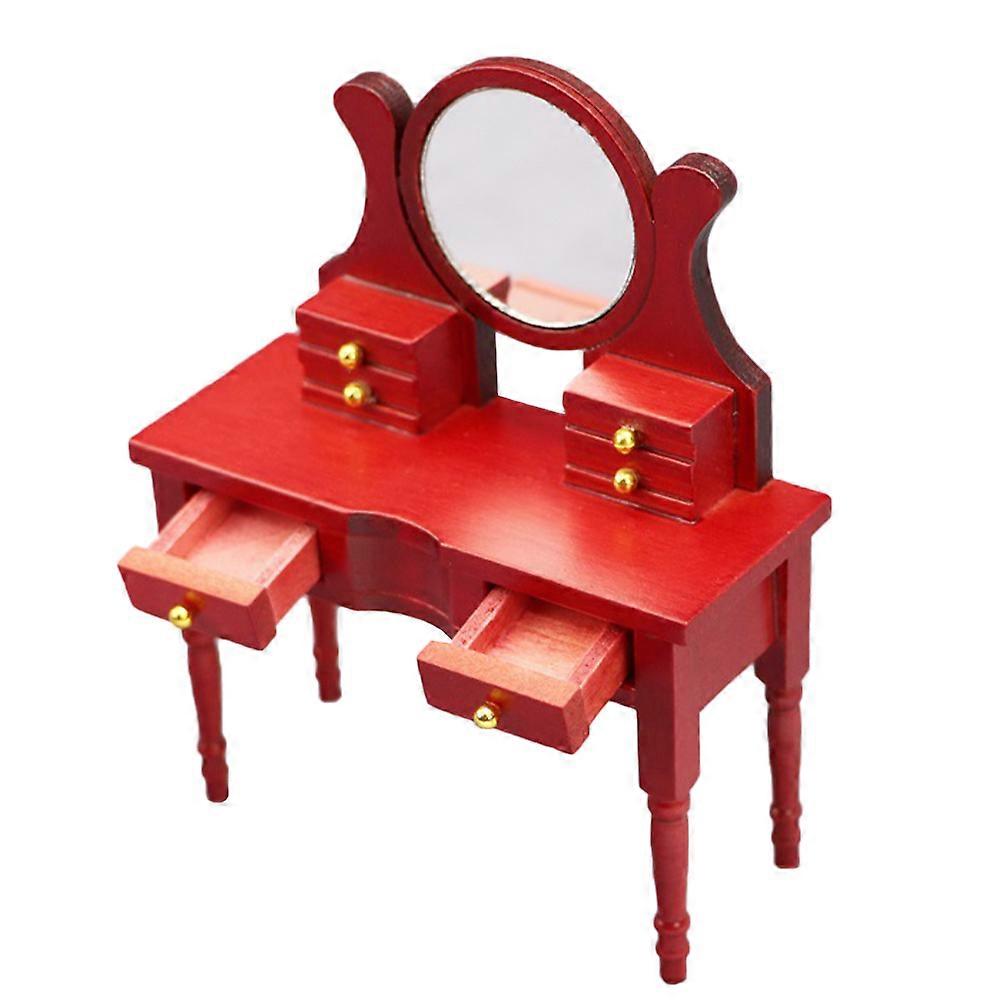 Miniature Wooden Dressing Table for Dollhouse Decor Red Synthetic Material 1pc 1:12 Ratio