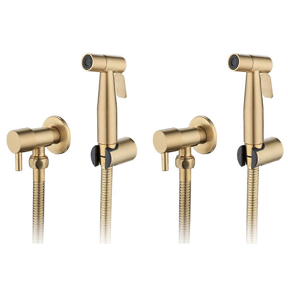 2X Bathroom Toilet Bidet Tap Kit Brushed Gold Wall Mounted Bidet Sprayer Shower with Shut-Off Valve