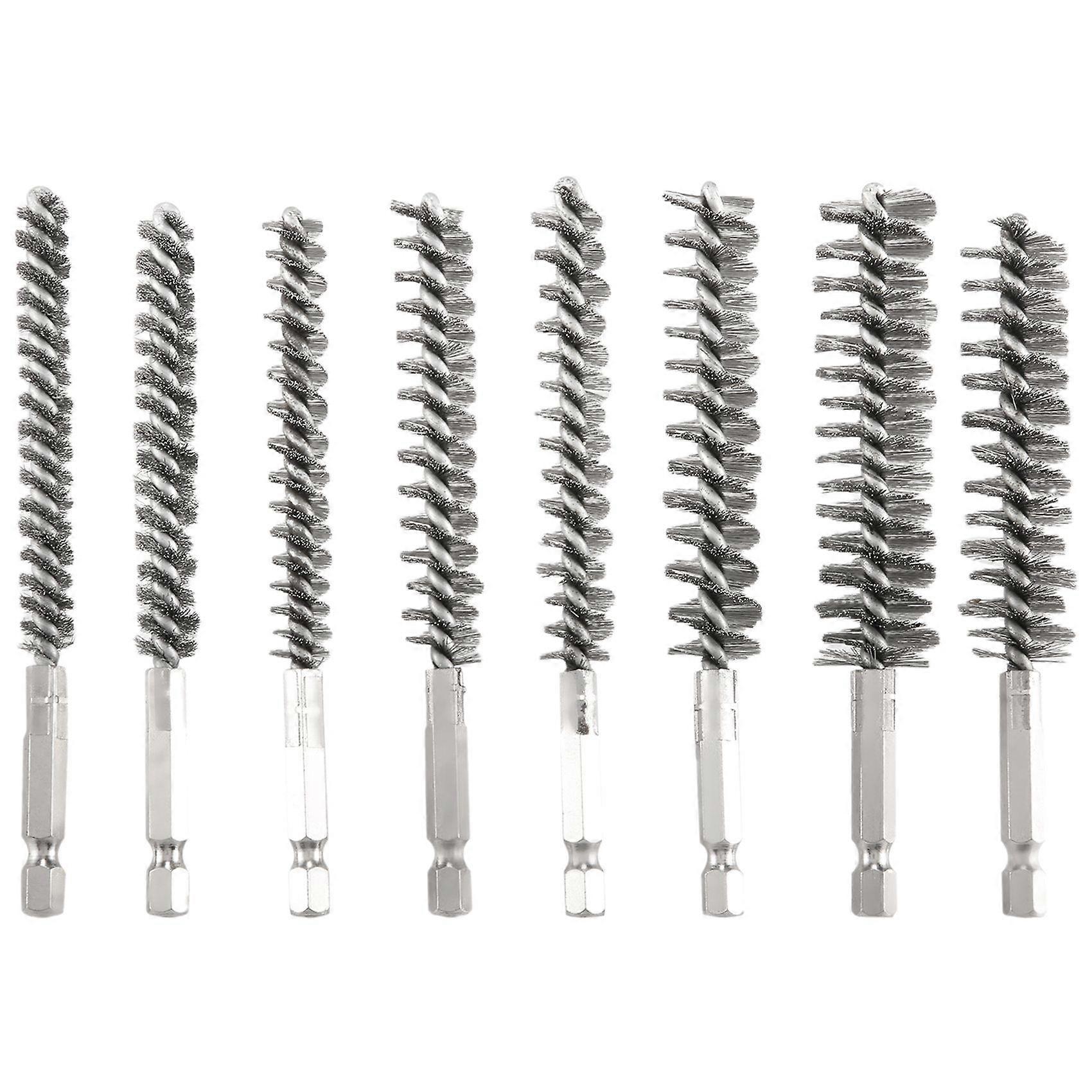 8Pcs Wire Brush Drill Bit Set with 1/4 Inch Hexagon Steel Wire Twisting Brush,Suitable for Drilling