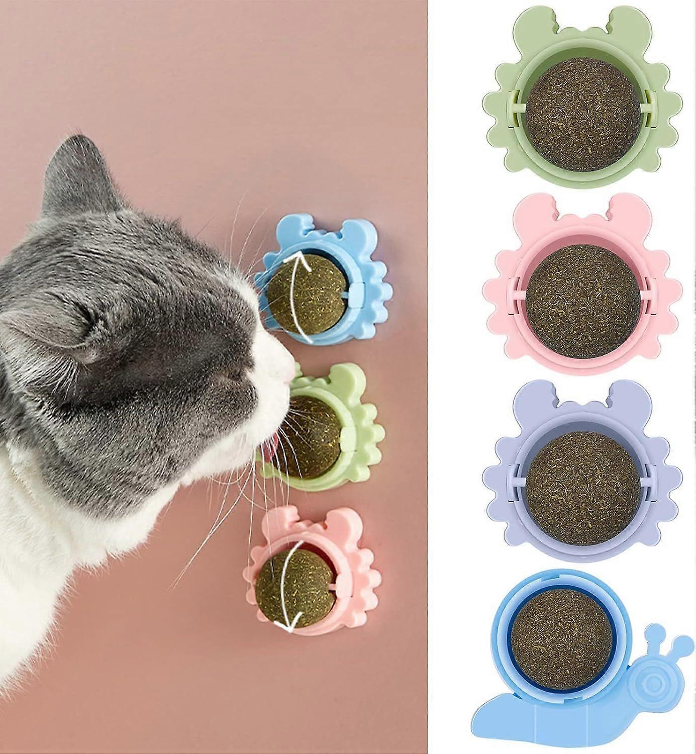4 Pieces Catnip Balls Toys for Cats, Rotating Catnip Wall Roller for Cat Teeth