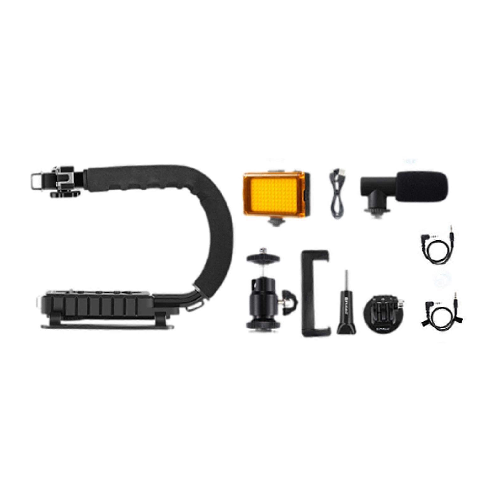 Video Stabilizer Grip, C-Shaped Handheld Bracket with Fill Light