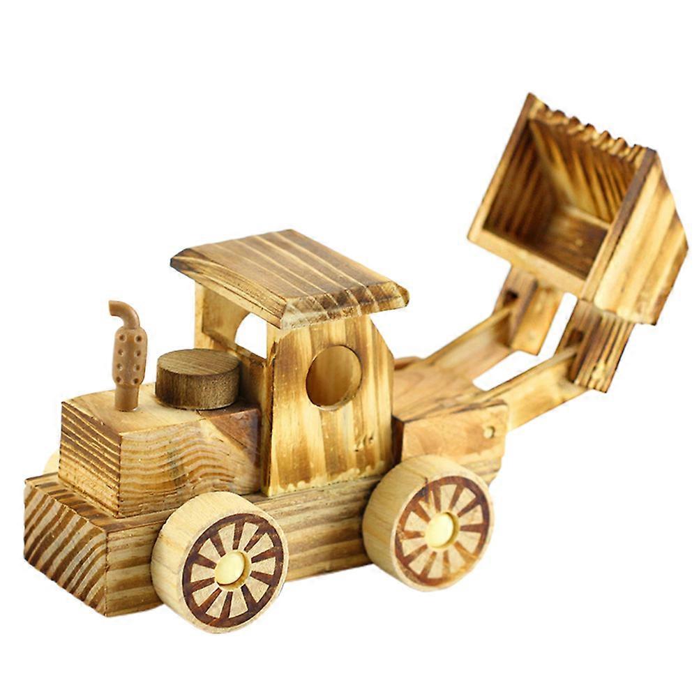 Wooden Pushdozer Model Construction Vehicle for Decoration