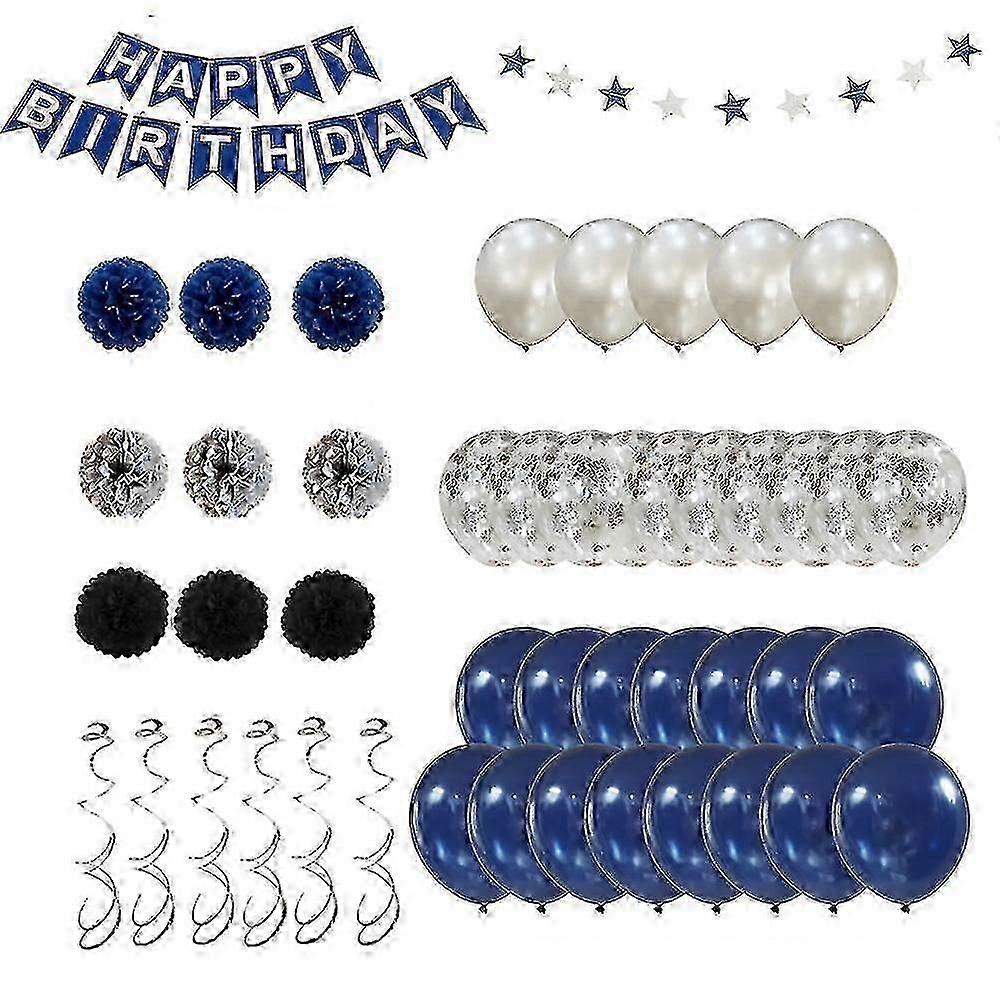 Navy Blue Birthday Decor Balloonhappy Birthday Banner Blue Silver Balloons Paper Pompom Decor