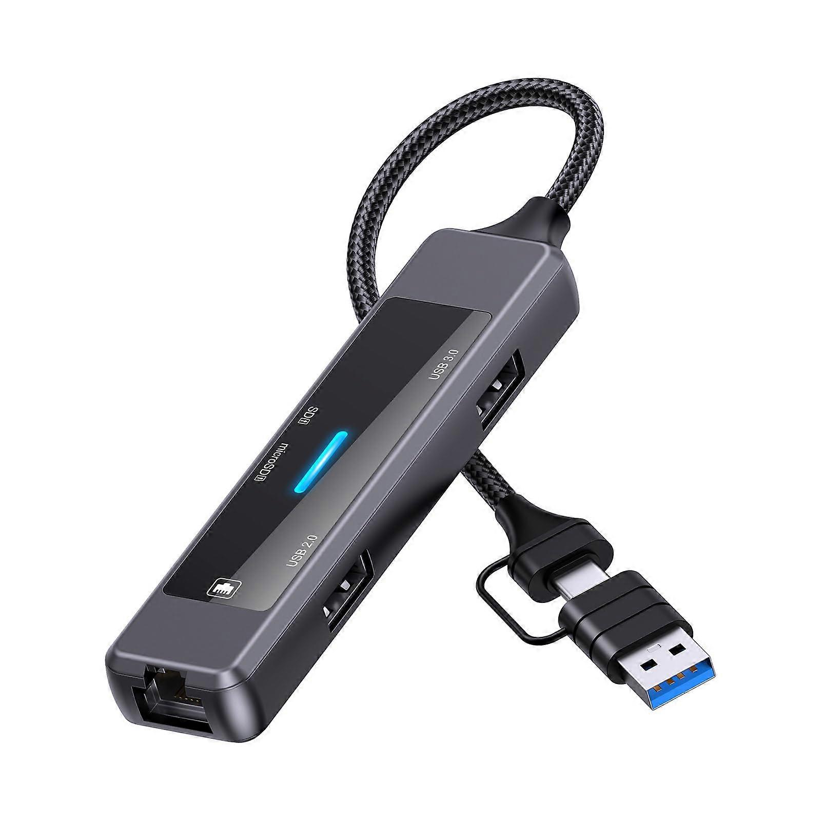 5 Port USB3.0 And Type C Hubs Ethernet Adapter, 5Gbps Transfer, Quick Data Syncs And Charging, Windows Mac Linux Compatible