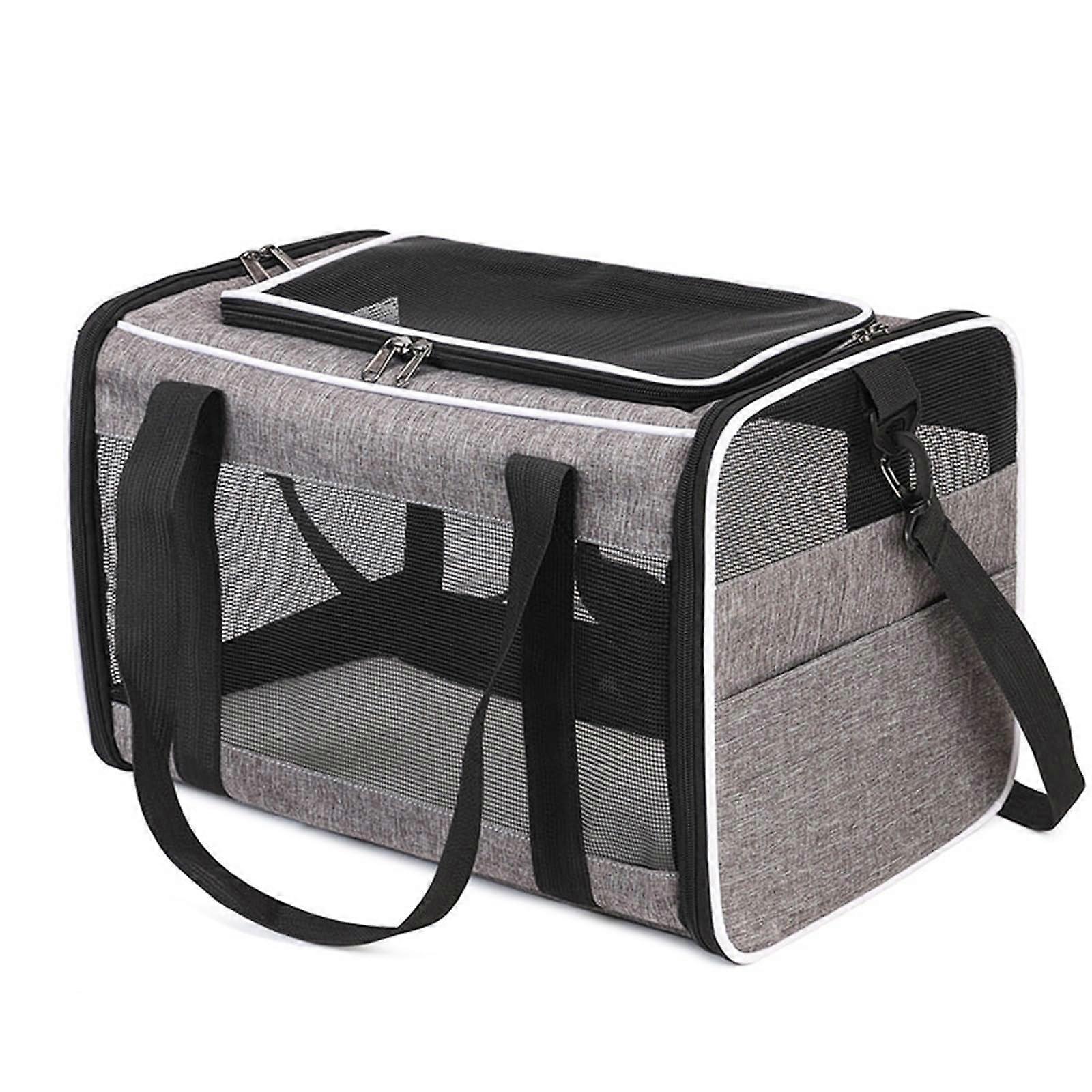 Summer Cat Carrier Soft Sided Escape Proof For Small Dogs Large Cats Breathable Mesh Foldable Fits Under Seat Gray White