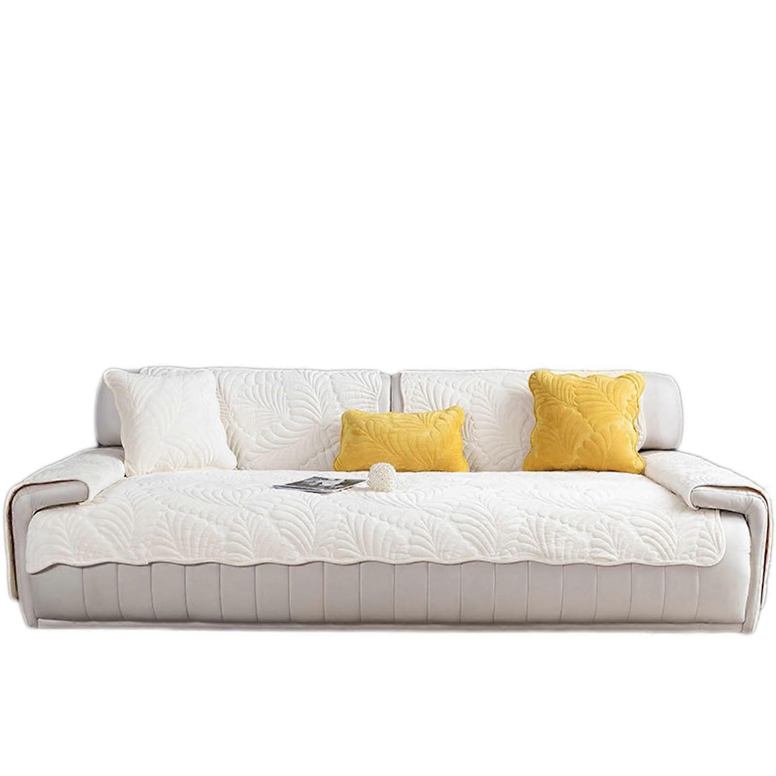 Winter Plush Sofa Cushion 90x90 Centimeters Thick Flannel Beige Solid Color NonSlip Cover