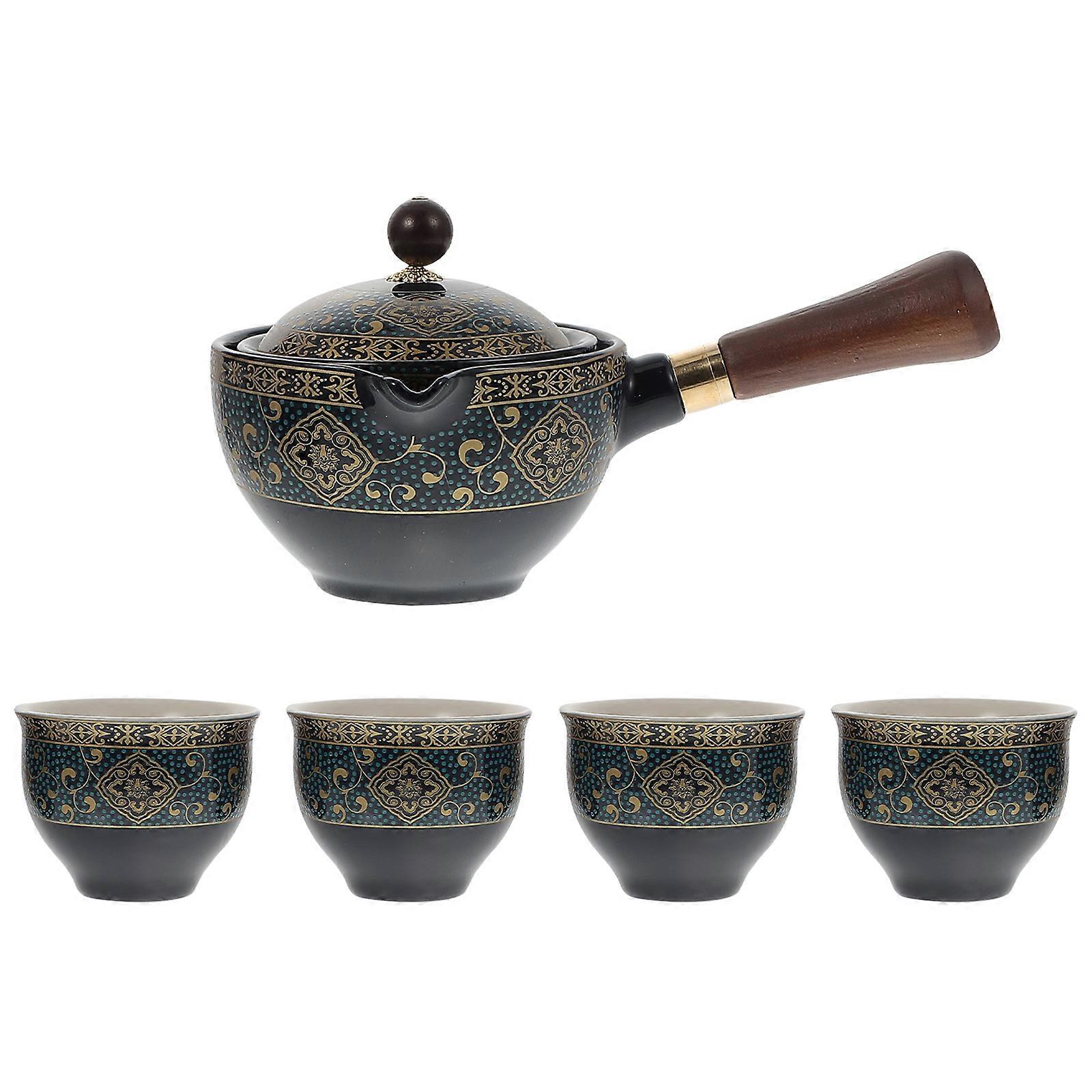 Ceramic Tea Pot Rotatory Tea Kettle for Home Use 3Sets Practical Ware