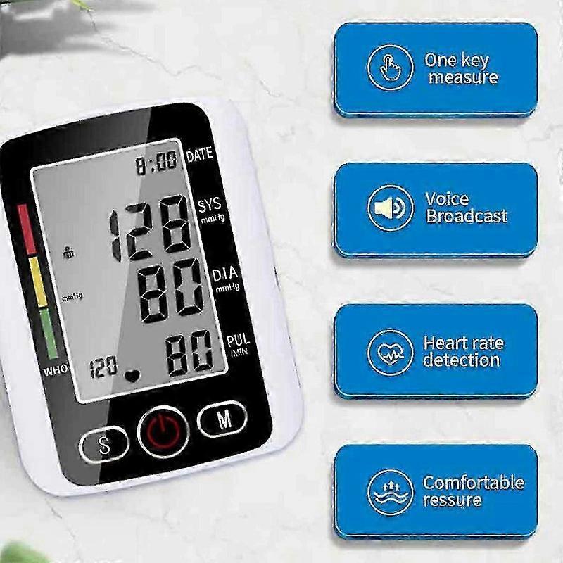 Talande Digital Automatisk Handledsblodtrycksmätare Med Stor LCD-skärm för Enkel Läsning
