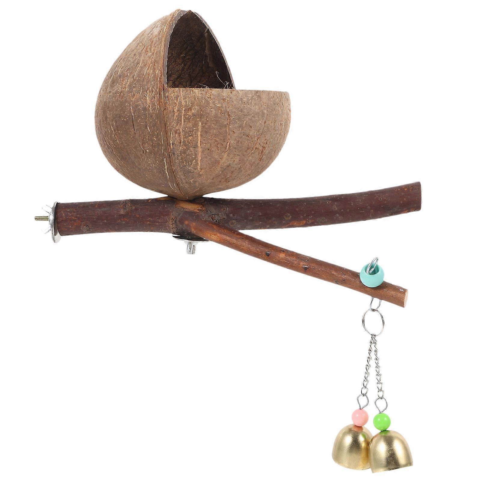 Round Bird Nest for Coconuts Shell Parrot Resting Bed Light Brown Made with Coconut Shell and Wood 1Pack