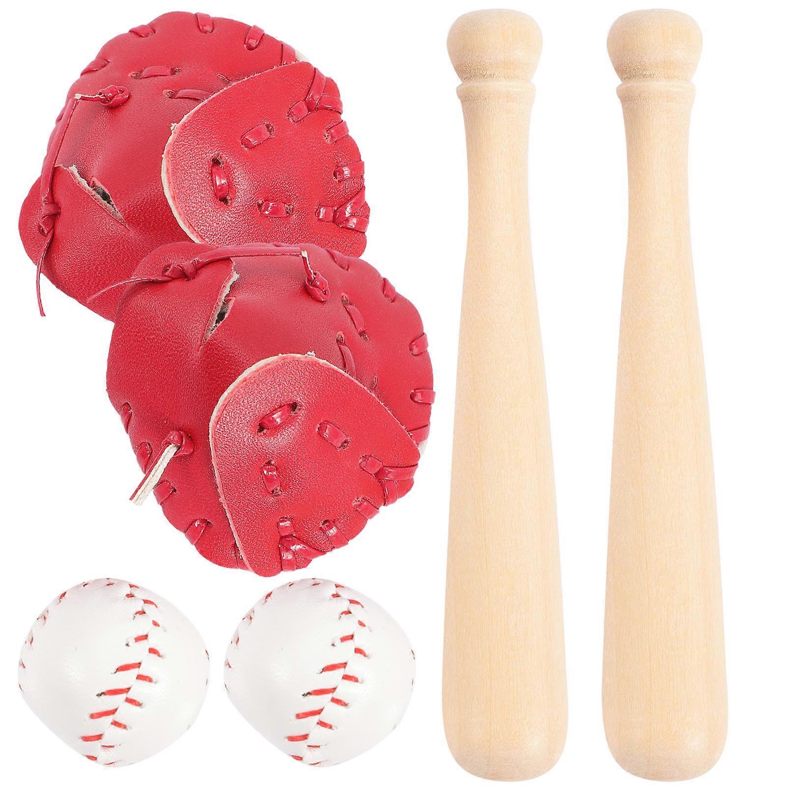 Baseball Bat Decor Mini Baseball Set Indoor Use Red Wood Practical 2 Sets