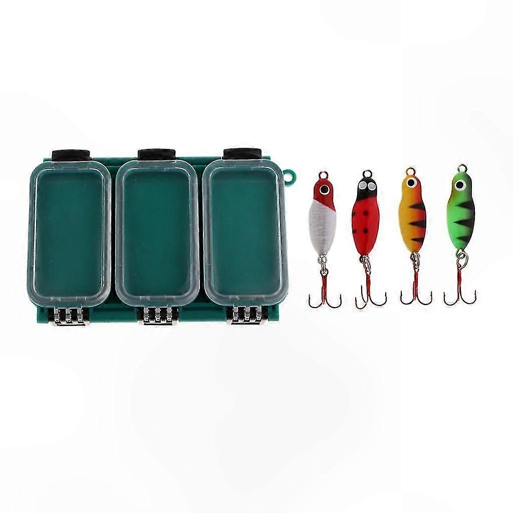 Metal Fishing Lures with Hooks and 6-Compartment Storage Box for Ice Angling