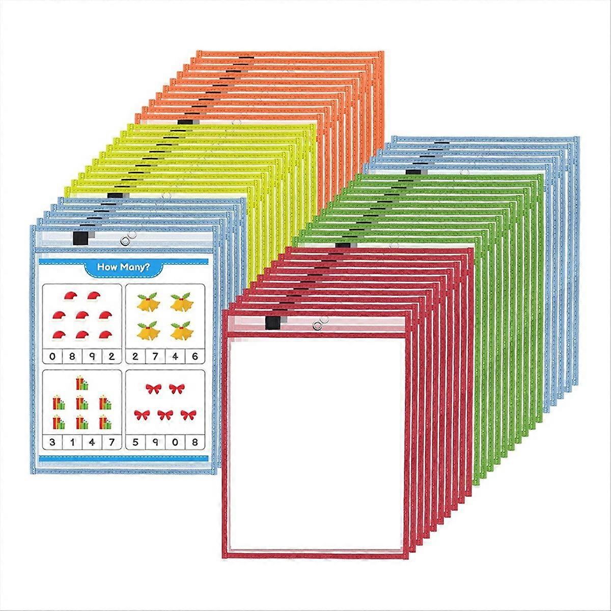 50 Pack Dry Erase Pocket Reusable Sleeves, for Classroom Supplies