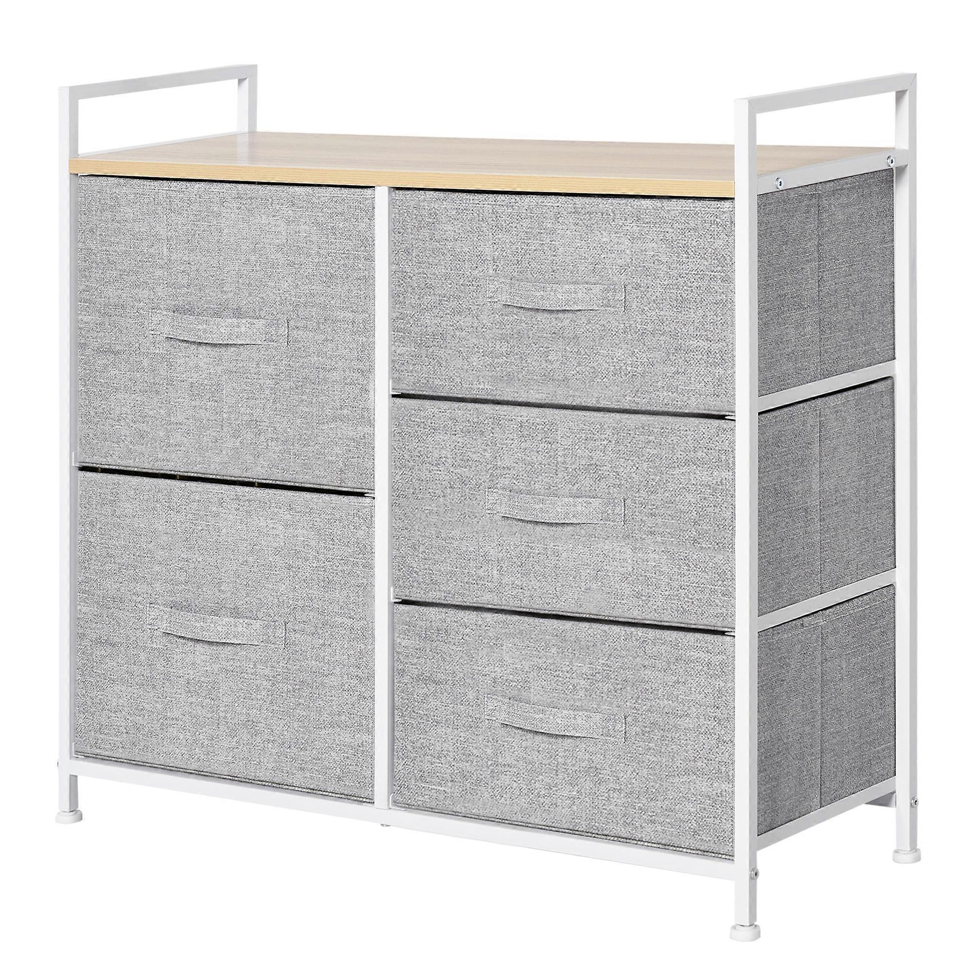 Gray HOMCOM 5 Drawer Storage Chest Fabric Wooden Metal Frame Organizer