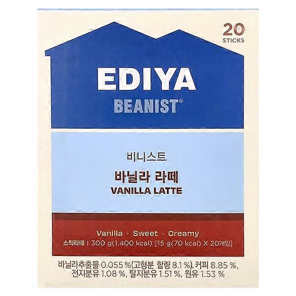 Ediya, BeanistÃÂÃÂ®, Vanilla Latte, 20 Sticks, 0.52 oz (15 g) Each