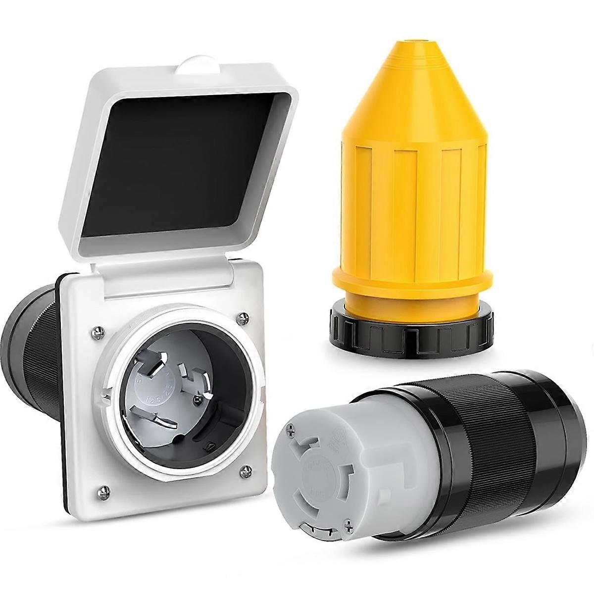 50AMP RV Power Inlet Outlet Shore Power Kit w/Boot Cord Protector