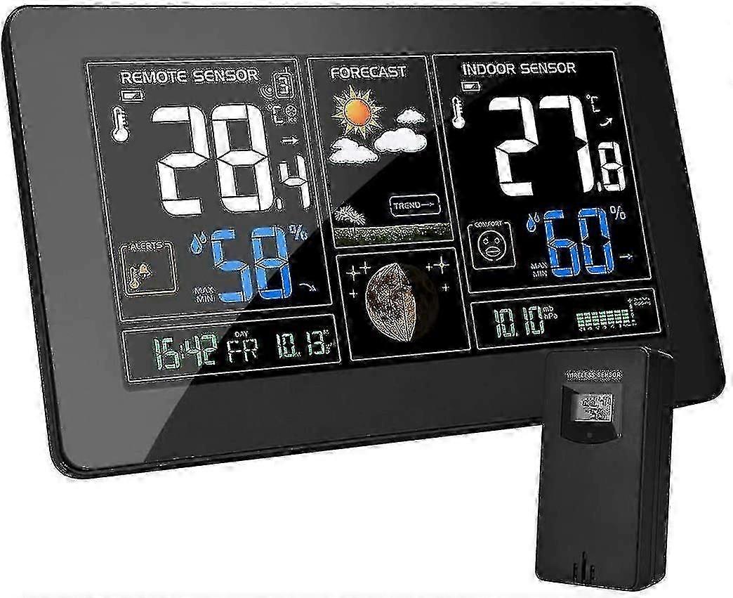 Weather Station With Wireless Sensor Thermometer Hygrometer Barometer Digital Indoor Outdoor Moon Phase 9-in-1 Colorful Lcd Display With Sno