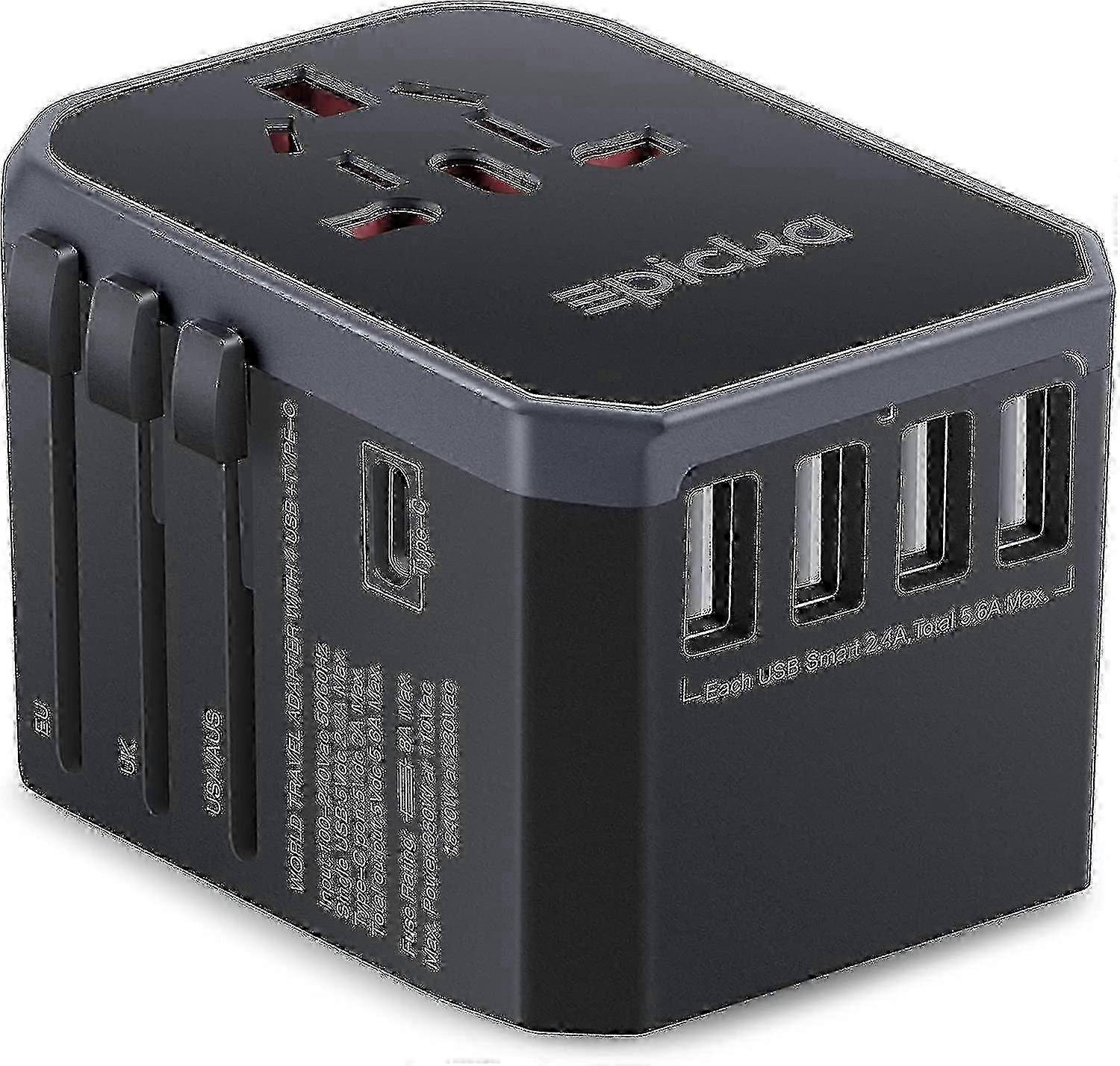 Universal Travel Adapter One International Wall Charger Ac Plug Adaptor With 5.6a Smart Power And 3.0a Usb Type-c For Usa Eu Uk Aus ( Grey ) C