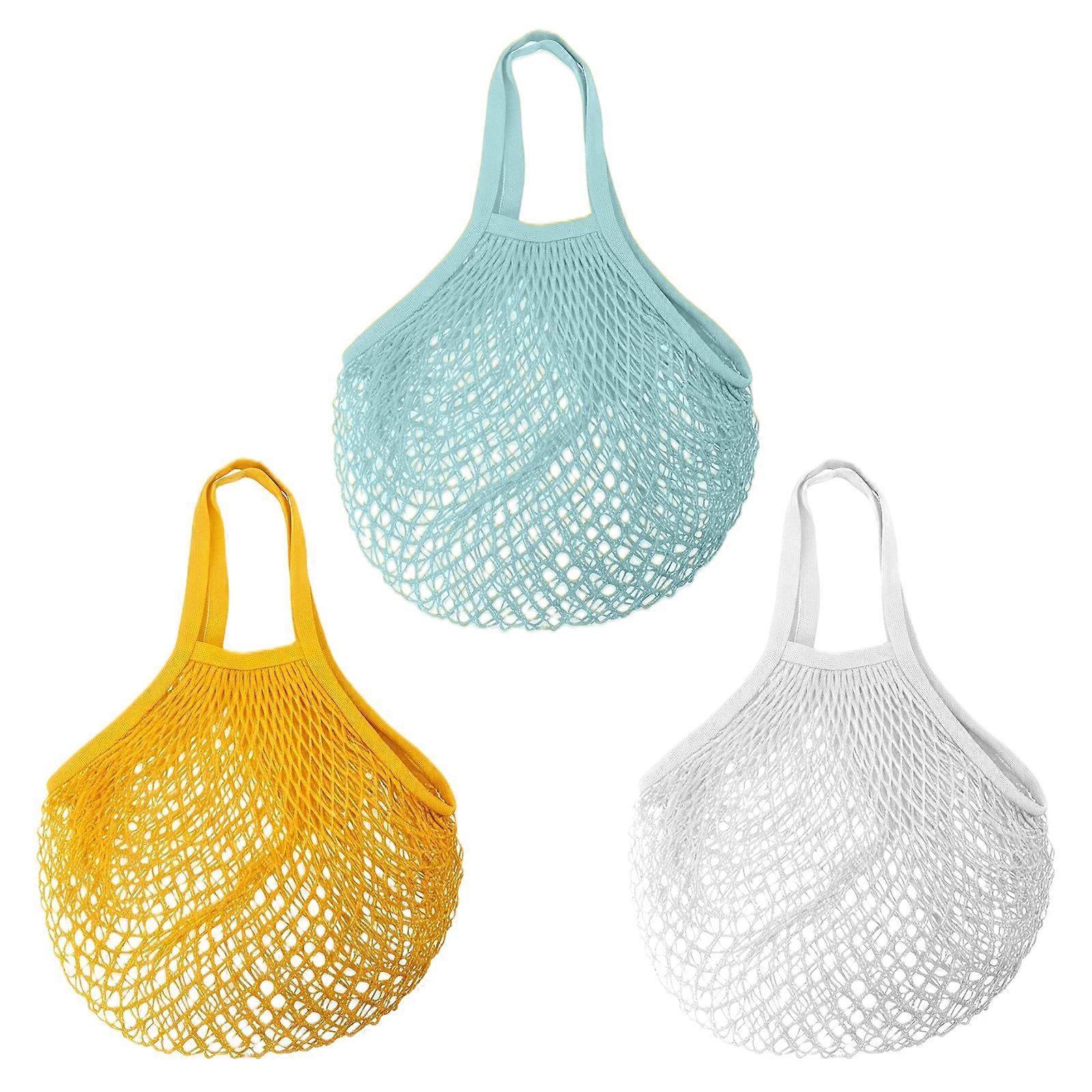 3Pcs Cotton Mesh Grocery Bag Spacious Reusable Container for Picnics Laundry Storage Lightweight Fabric Shoulder Bag  C