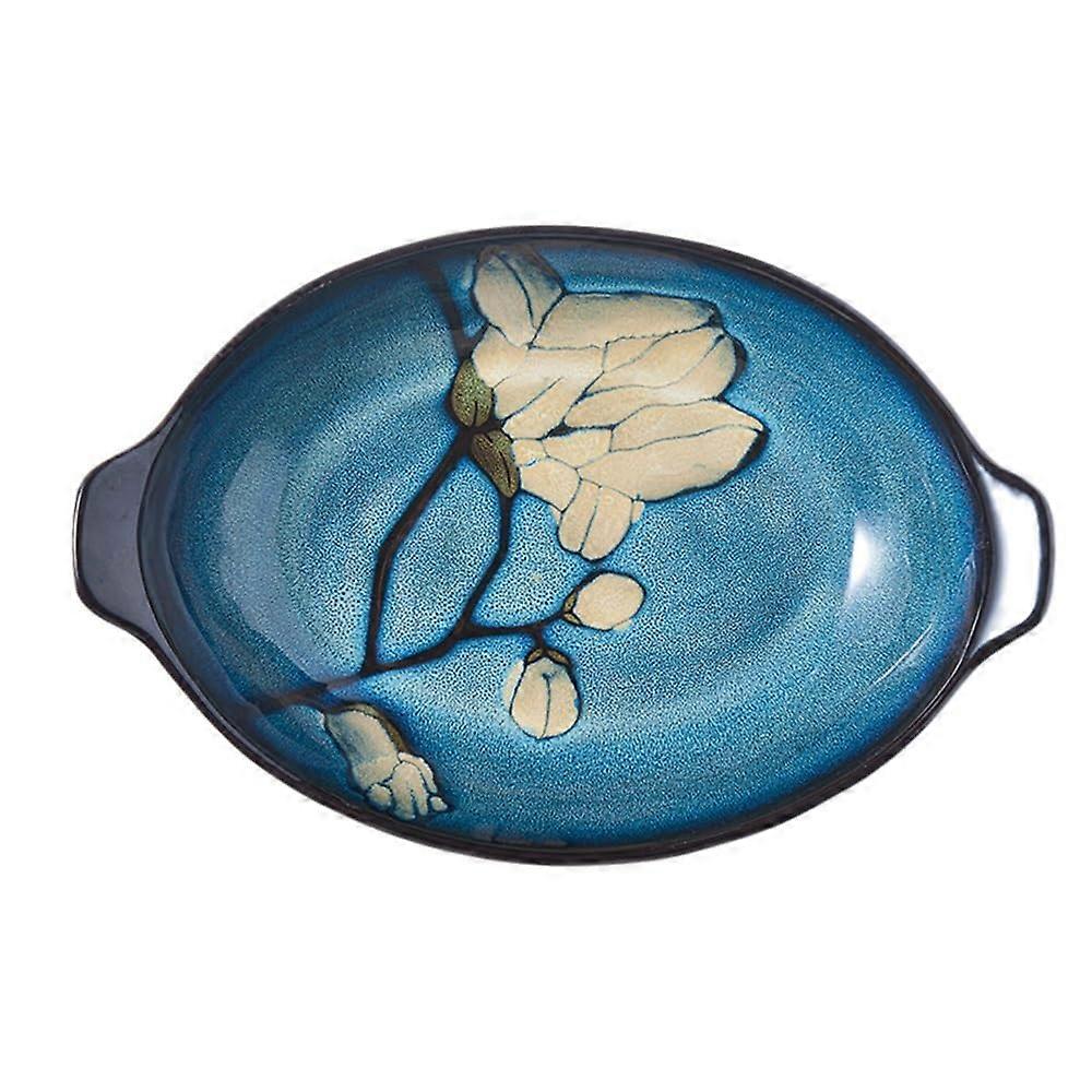 5.5 cm Deep Nordic Ceramic DoubleEar Baking Tray Large Oval For Pumpkin Home Use