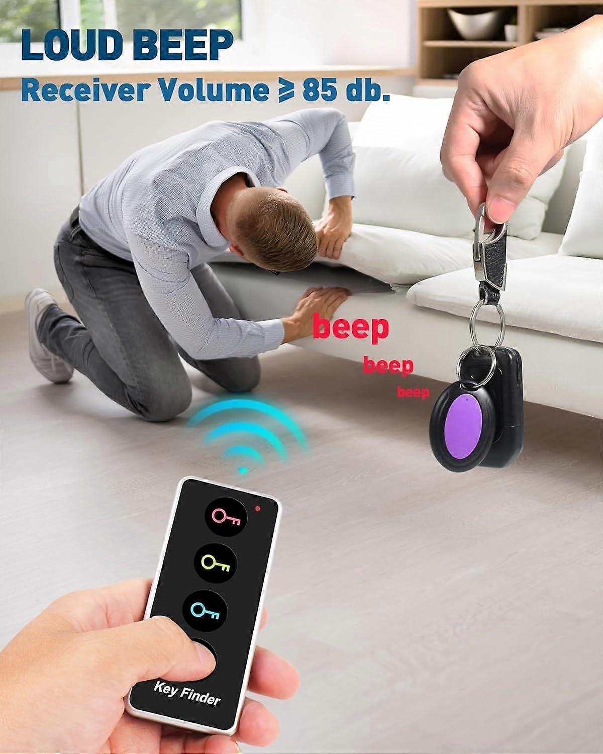Key finder, 85dB+ volume, 131-foot effective range, wireless key tracker/remote finder/locator with sound alerts, can be used to find wallets, keys, c