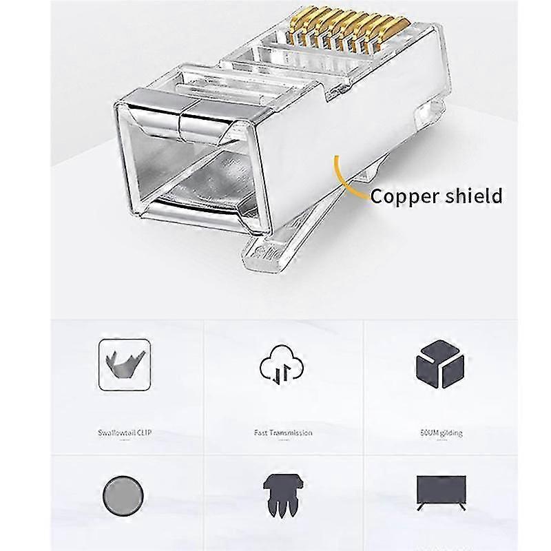 100pcs Cat5e Pass Through Rj45 Modular Plug Network Connectors Utp 3/50 Gold-plated 8p8c Crimp End