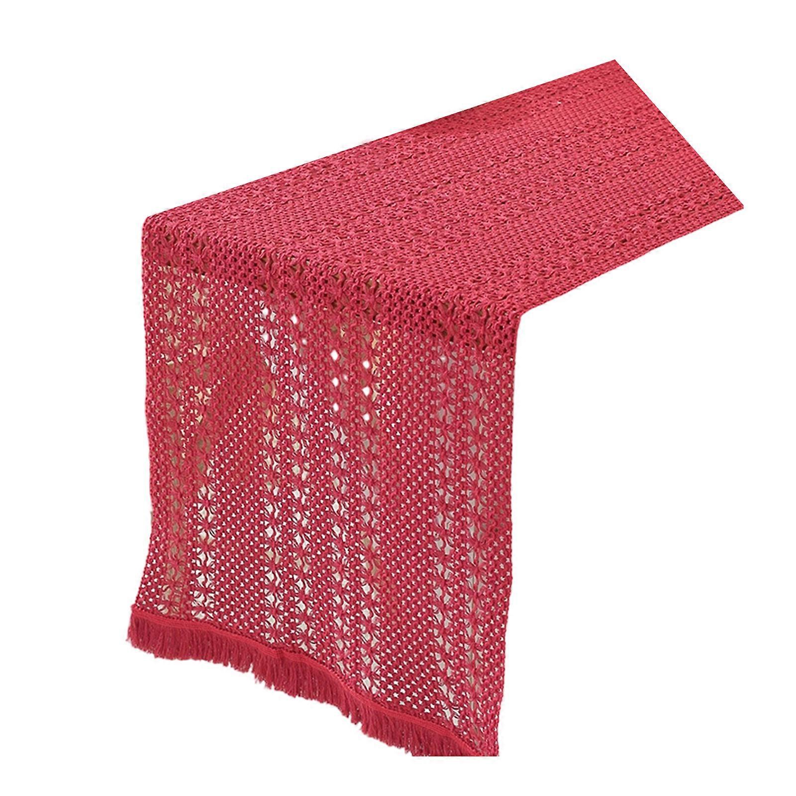 Decorative Lace Edges Table Runner 180cm Linen Styles Stainproof Fabric for Coffeehouse Event and Home Use  Red
