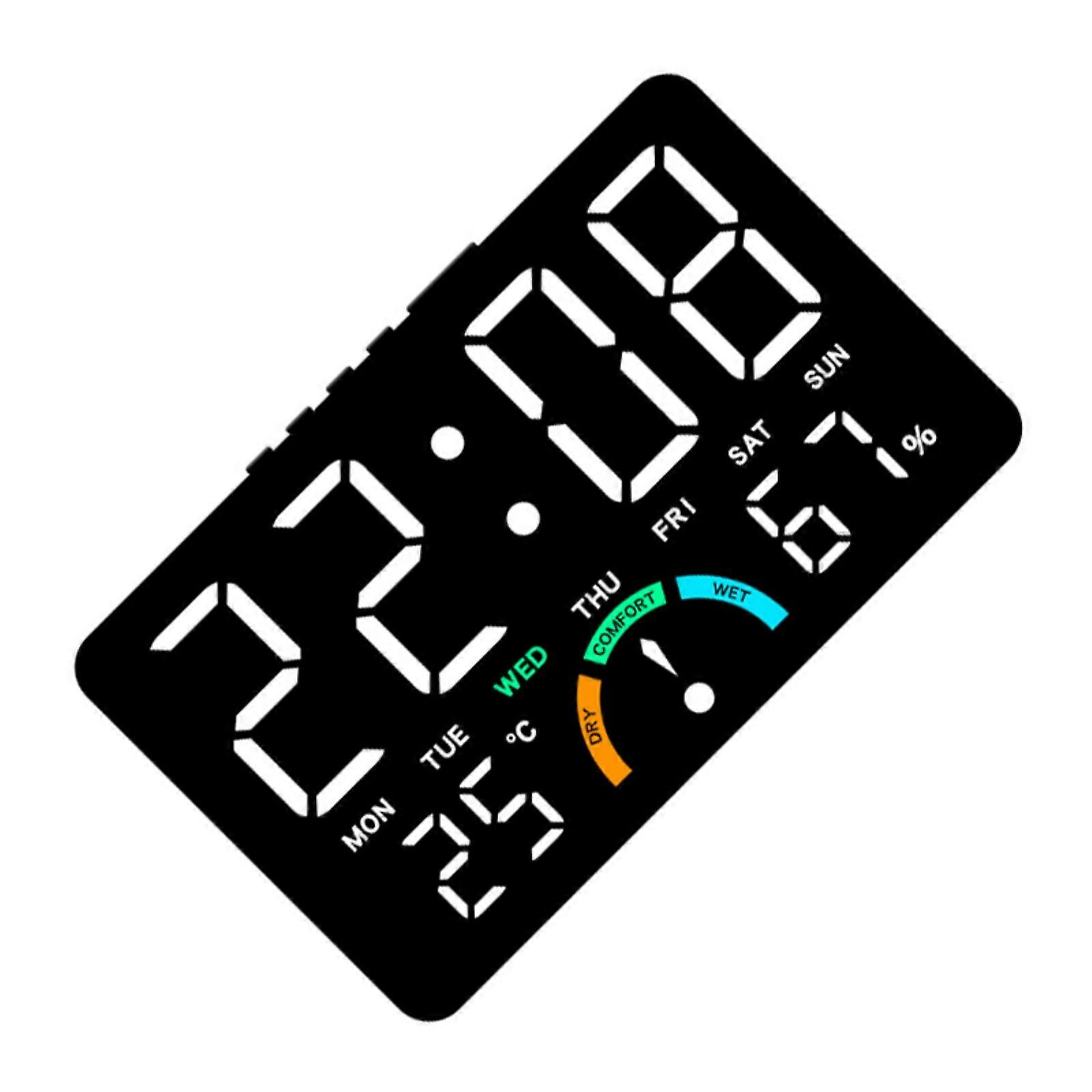 Indoor Climate Monitor with Large LED Display Digital Clock Featuring Humidity Temperature Sensors for Home Office Use  Black shell white li