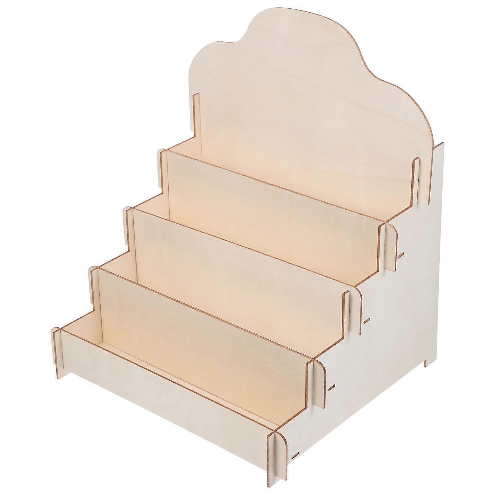 Wooden Card Display Stand for Display with Tiered Design Beige